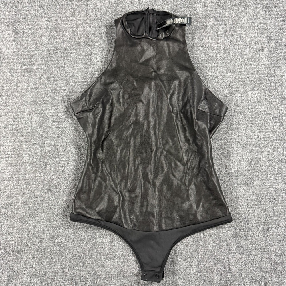 Skims Bodysuit Small Black Faux Leather Snap Capsule
